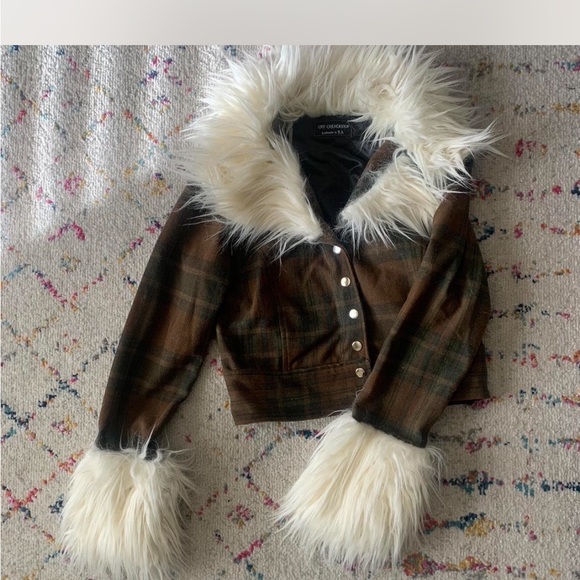 Charolette simone Jackets & Blazers - Women's Faux Fur Trim Plaid Jacket